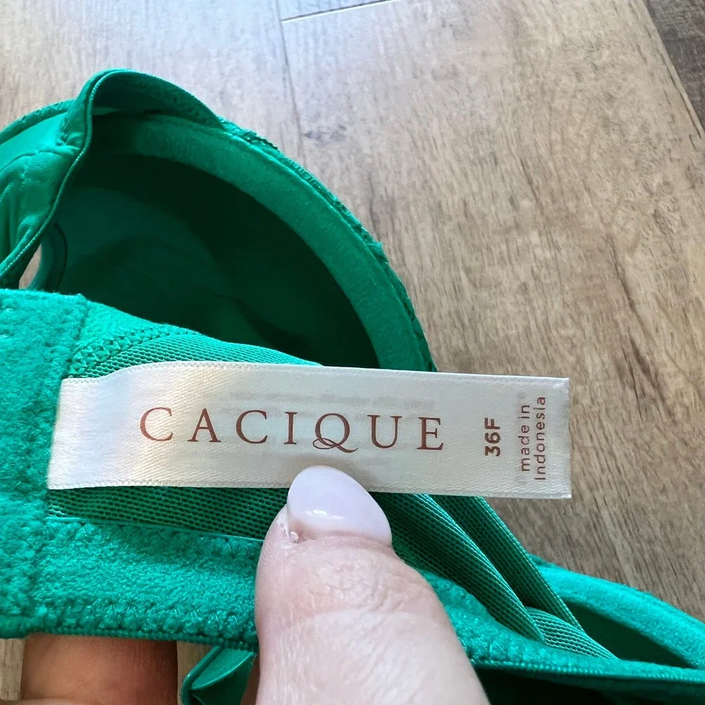Cacique Smooth Balconette Bra 36F Emerald Green Floral Lace Underwire 6958